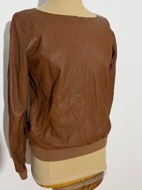 Graham & Spenser Vintage 100% Leather Cognac Pullover Top